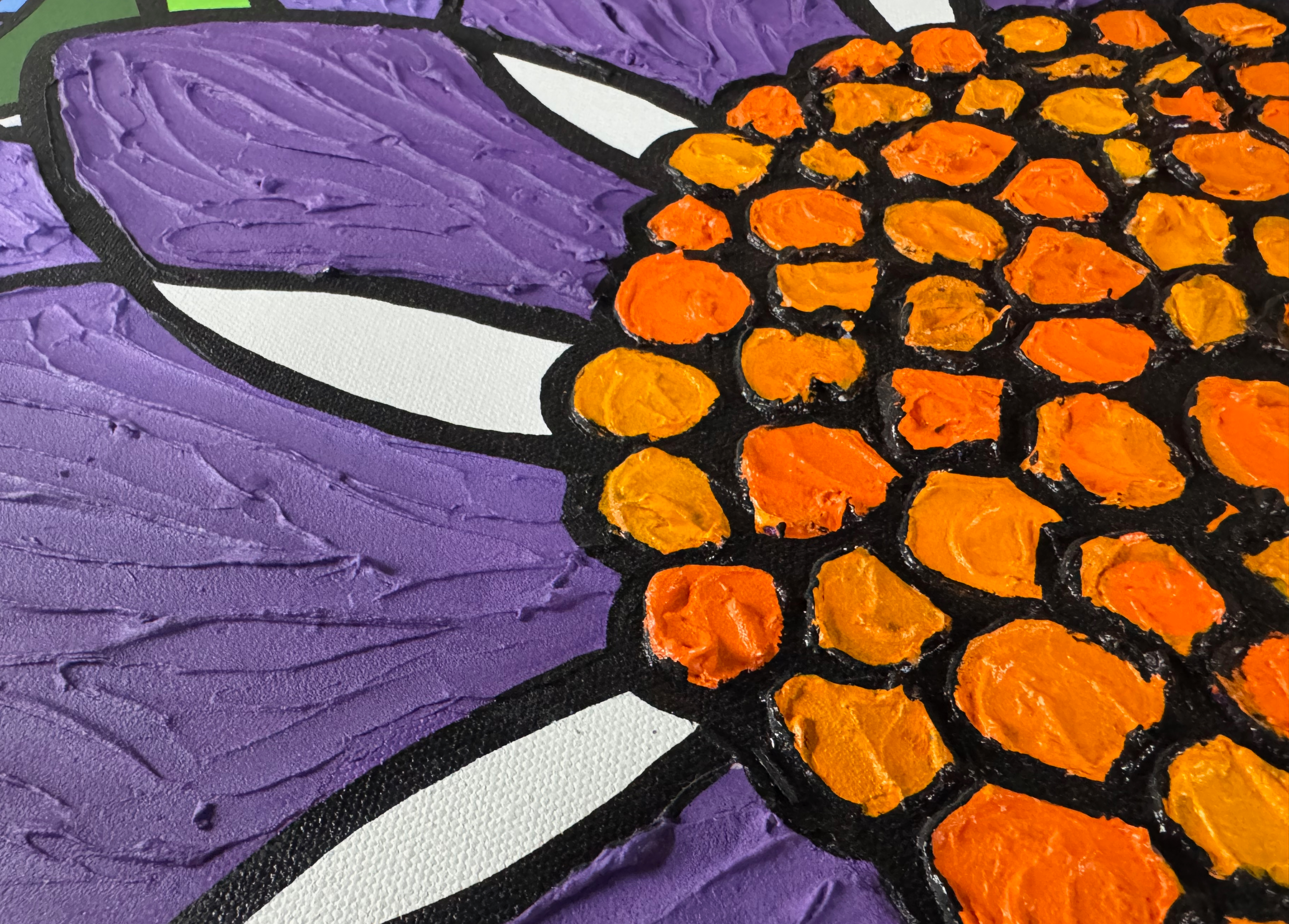 Detail — sculpted molding paste texture on purple petals