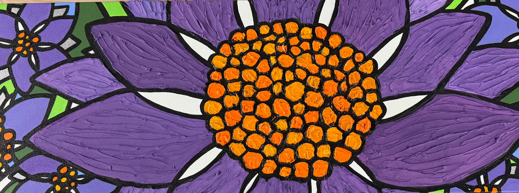 Purple Flower Garden — wide view of full 36 inch canvas