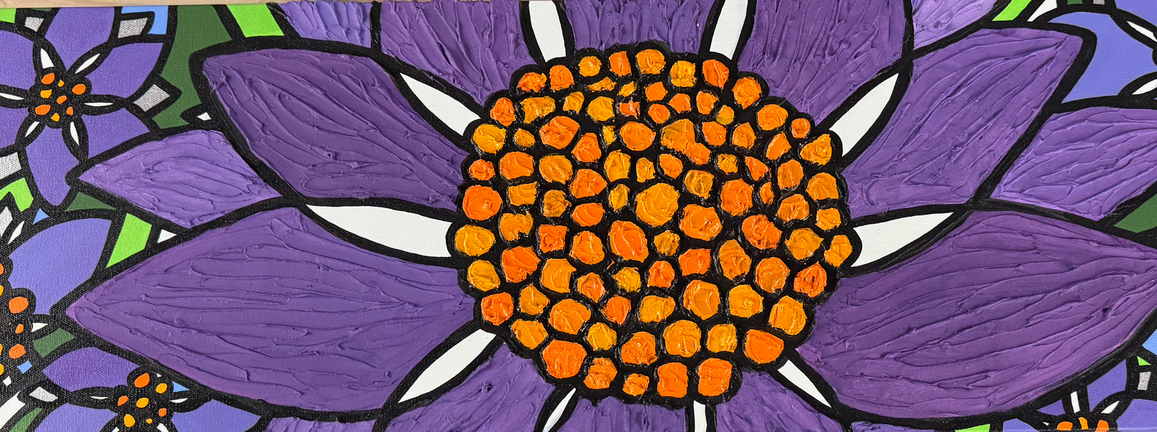 Purple Flower Garden — wide view of full 36 inch canvas