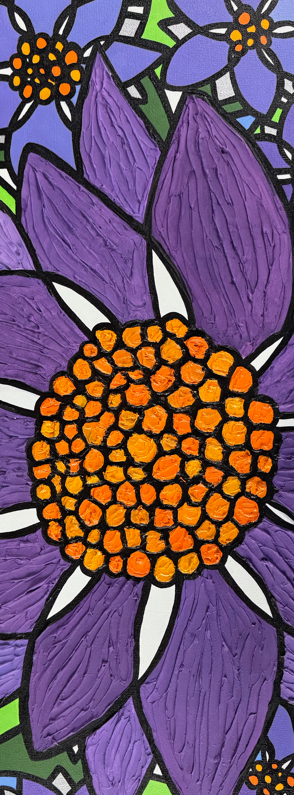 Purple Flower Garden — vertical crop of the central bloom
