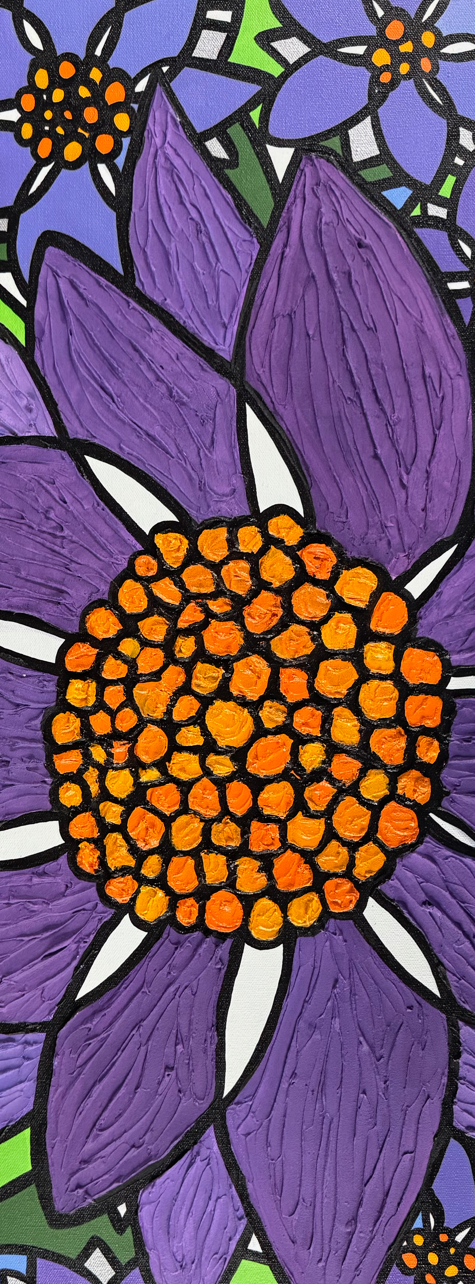 Purple Flower Garden — vertical crop of the central bloom