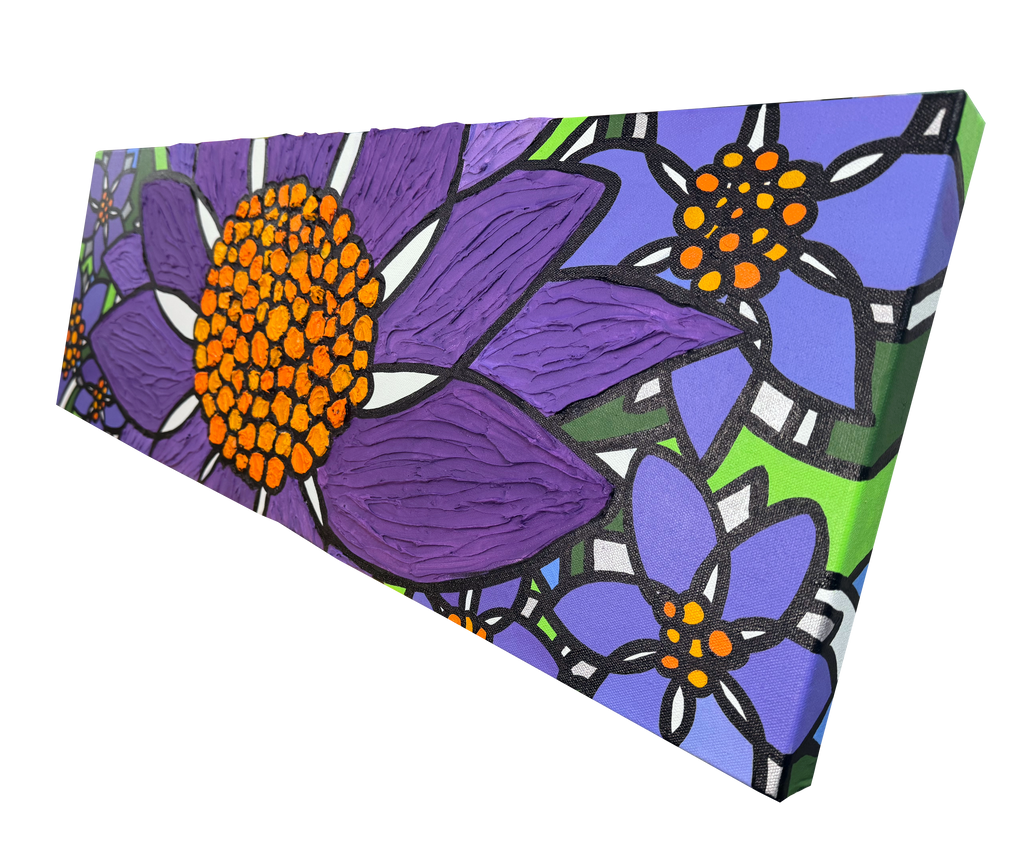 Purple Flower Garden — angled view showing 1.5 inch depth and painted edges